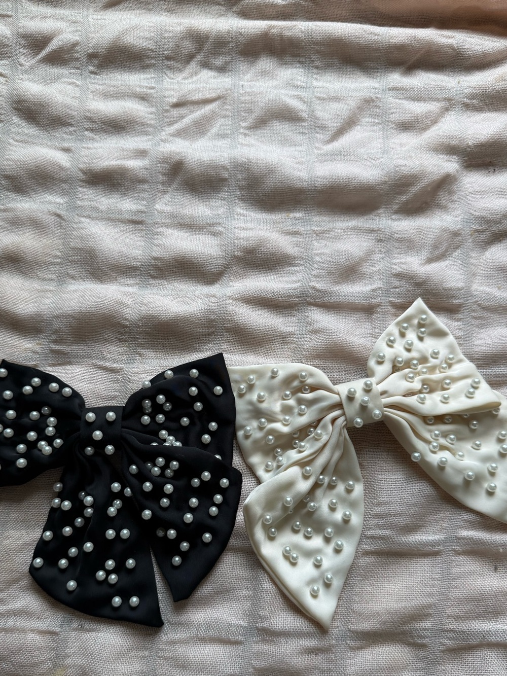 Pearl-Studded Black & White Bow Hair Clips for Kids